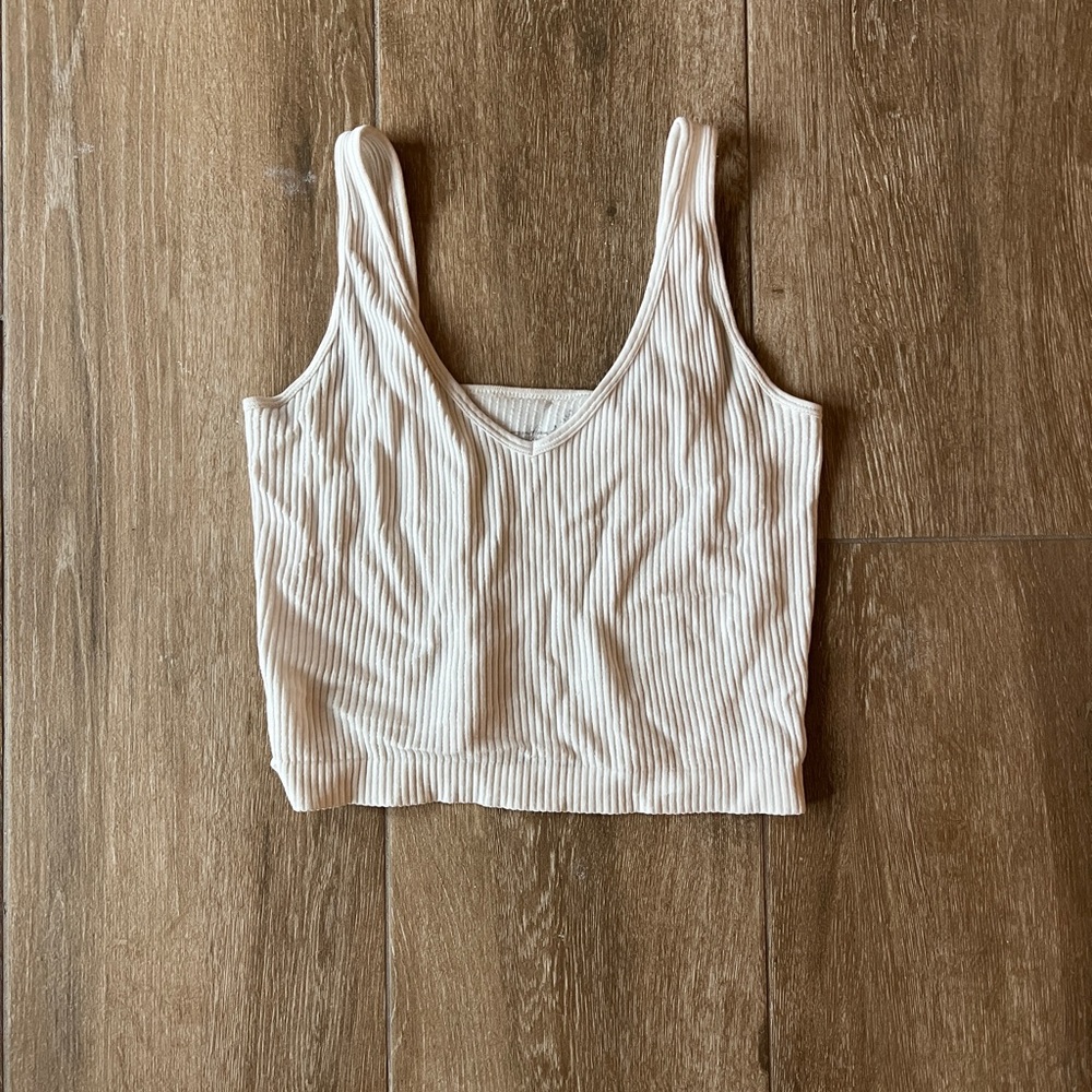 Free People Ribbed Scoop Neck Cropped Tank – White, Size M